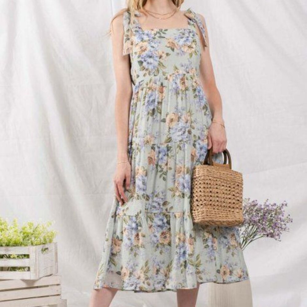 Floral Maxi Dress with Tie Straps